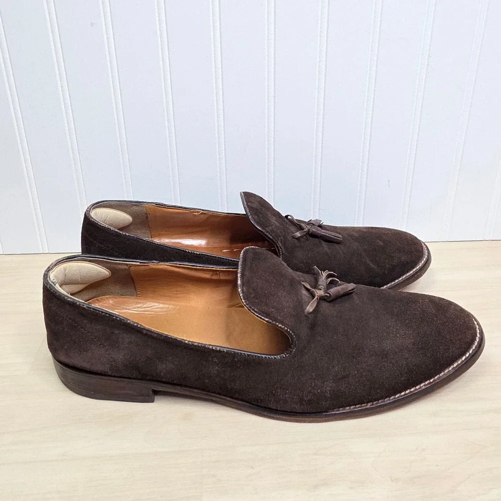 Beckett Simonon Mens Dark Brown Suede Tassel Loafers Dress Shoes Size 21